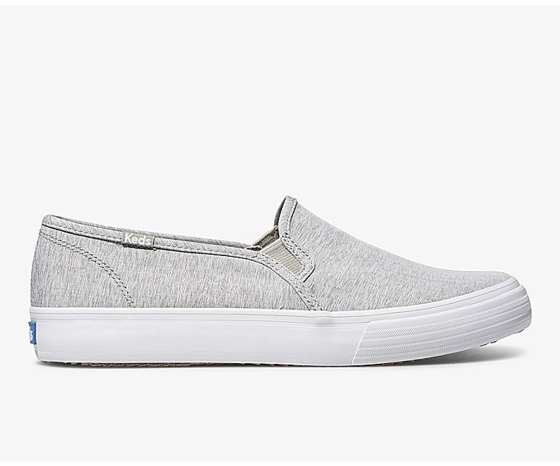 Keds Womens Grey Slip On Shoes - Keds Double Decker Heathered Woven 832HIDFAB